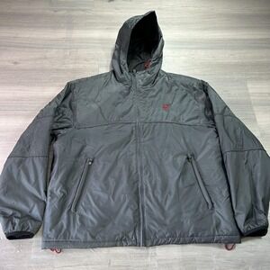 Fox Jacket Mens XL Gray Hooded Thermolite Puffer Full Zip Insulated Moto Riding